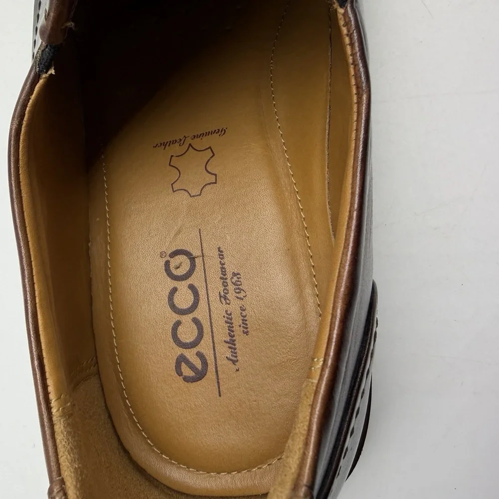 Ecco Metropole London Slip On Loafers Mens 11 Brown Leather Shoes Comfort